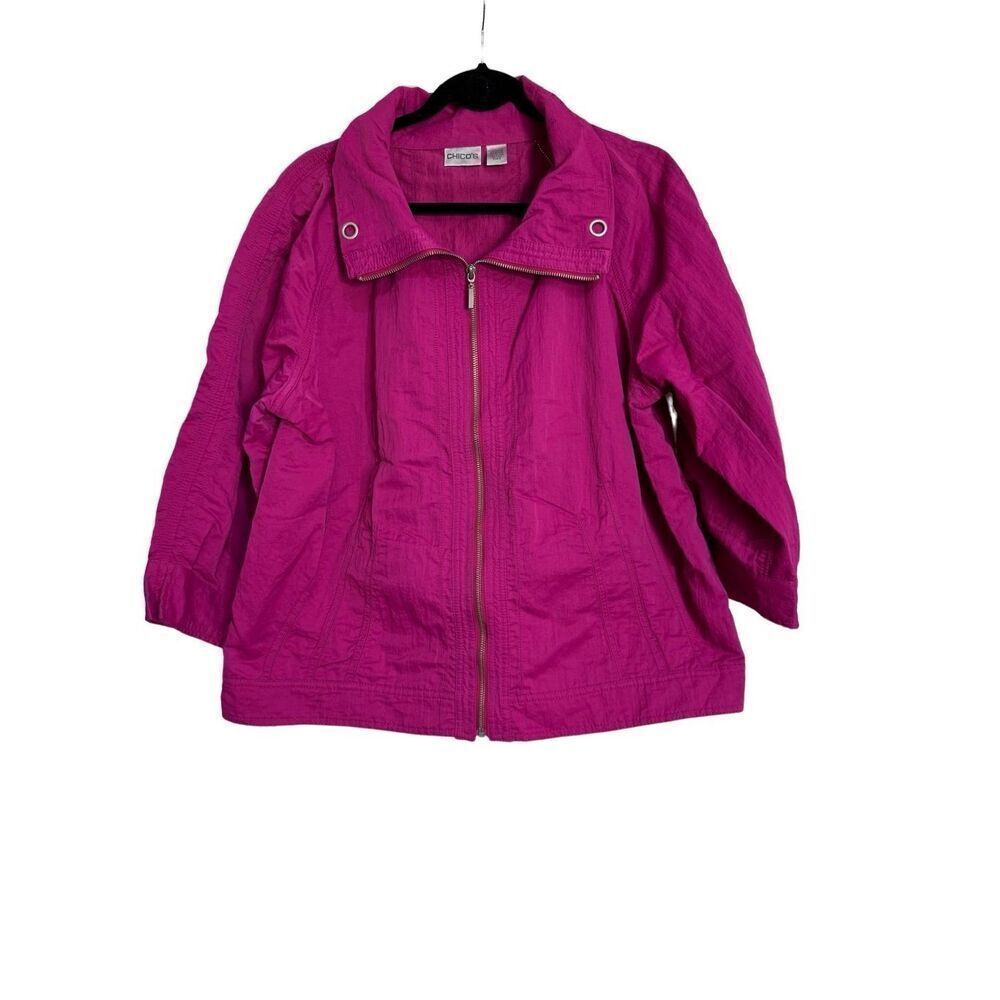 Chico's Jacket Womens Size 3 Hot Pink Full Zip Pockets Long Sleeves